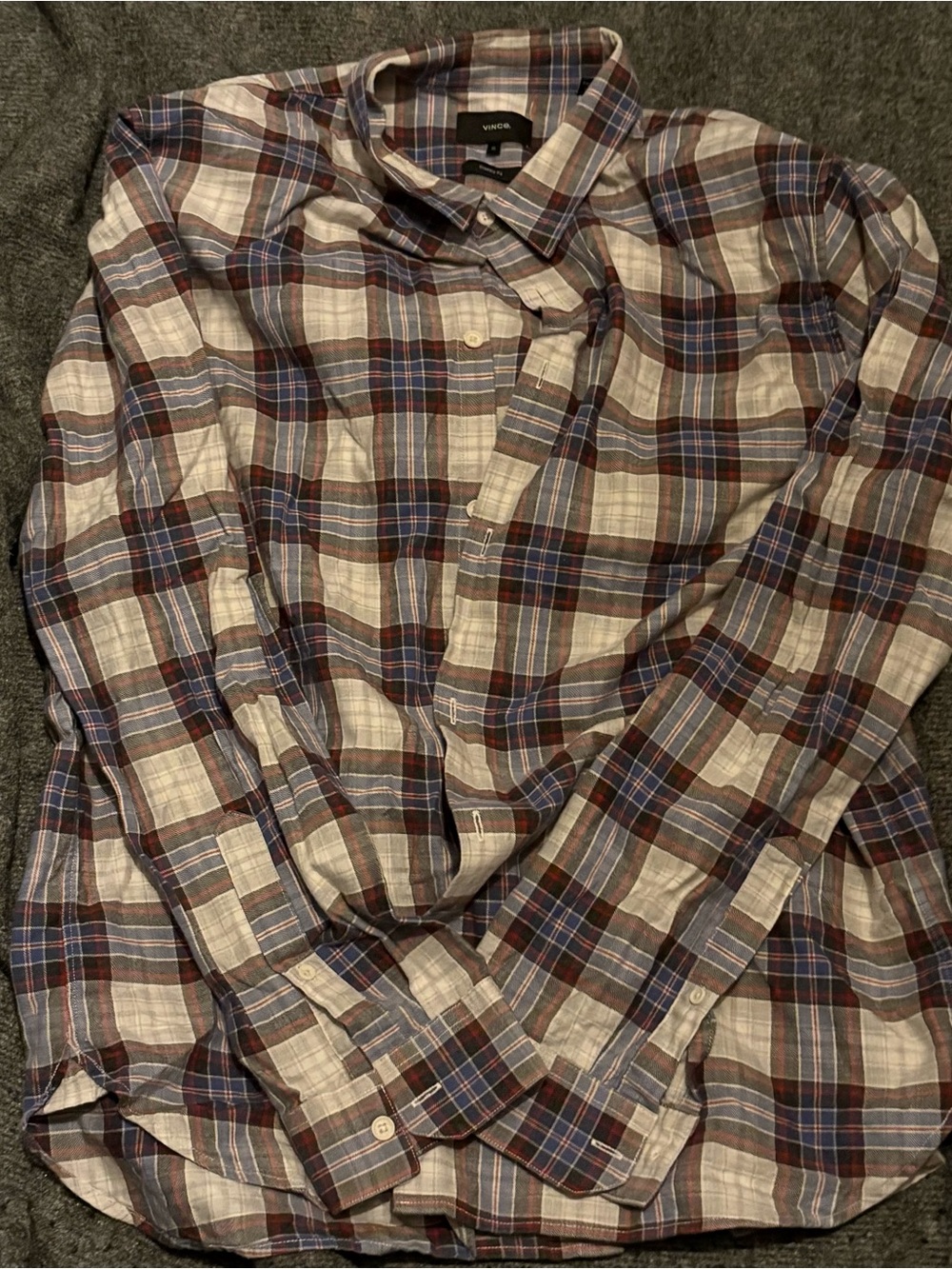 Vince Plaid Button-Down Shirt in Brown, Blue & Cream